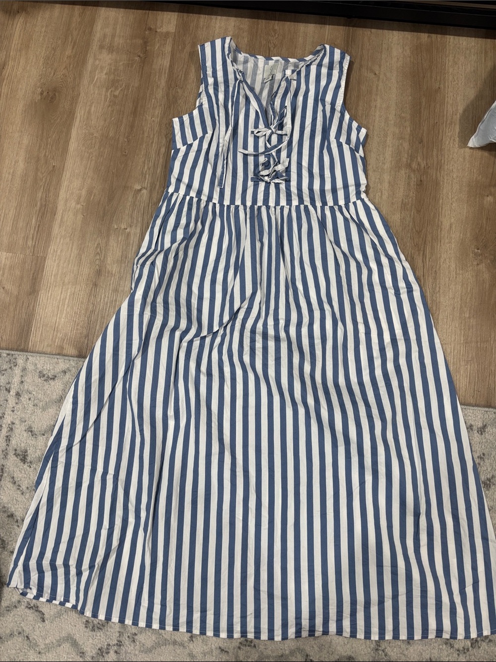 Joie Blue and White Vertical Stripe Sleeveless Dress with Front Tie